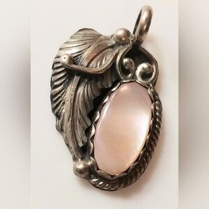Vintage Navajo Gerald Mitchell Signed Sterling Silver Pink MOP Pendant